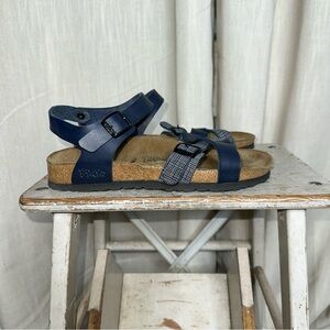 Birki's by Birkenstock Lillie Blue Plaid Strappy Buckle Sandals size US 8 EU 39